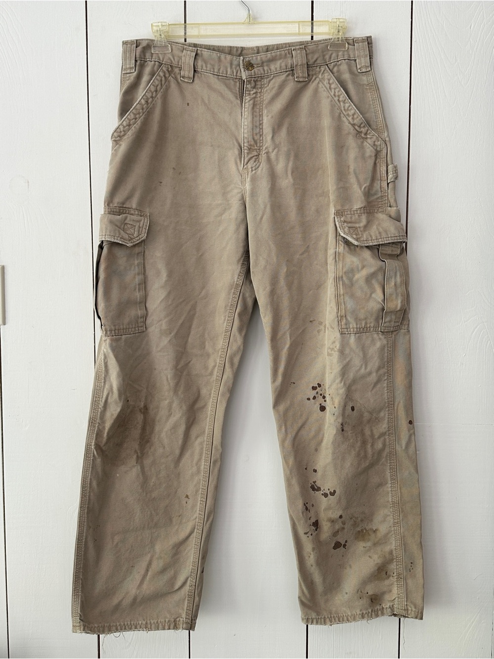 Carhartt Dungarees Fit Cargo Pants 36 Khaki Distressed Thrashed